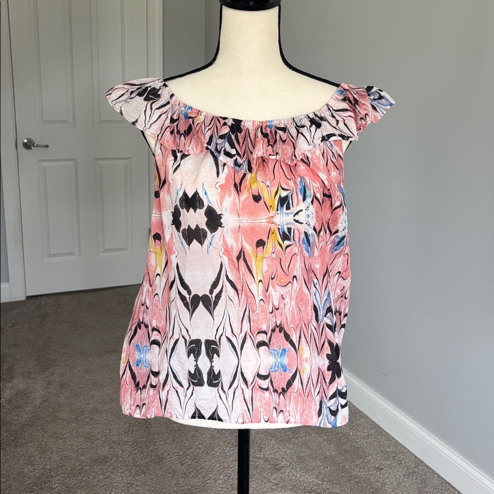 Pink Patterned Off-Shoulder Sheer Top